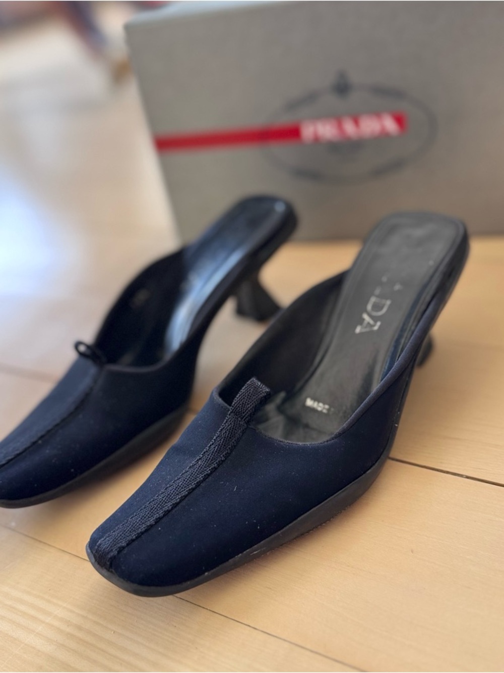 Prada Black Slip-On Kitten Heel Mules